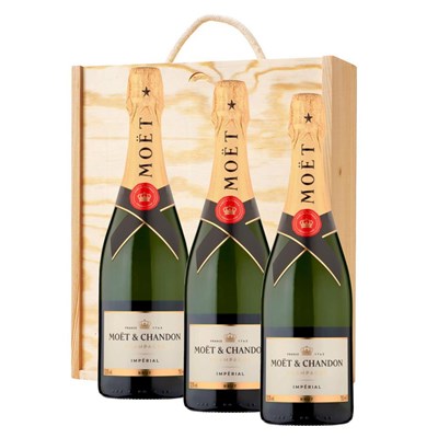 3 x Moet And Chandon Brut Champagne 75cl Treble Wooden Gift Boxed Champagne